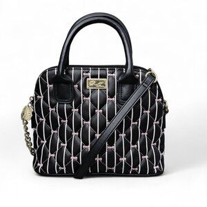 Betsey Johnson Quilted Embroidered Bows Dome Black and Pink Crossbody Bag